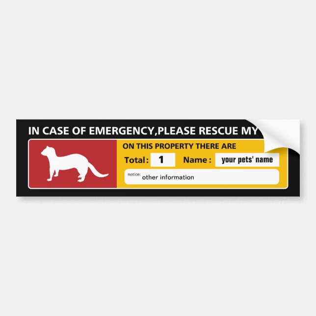 Adesivo Para Carro Emergency Sticker (ferret) (Frente)