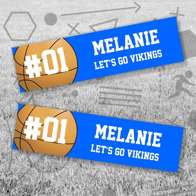 Adesivo Para Carro Equipe Branca de Basquete (Blue and White Baseball Let's Go Team Bumper Sticker. Celebrate your high school or college athlete.)