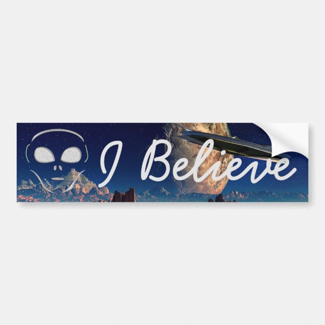 Adesivo Para Carro Eu Acredito, Aliens OVNI Bumper Sticker (Frente)
