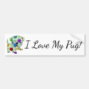 Adesivo Para Carro Eu amo meu autocolante no vidro traseiro do Pug