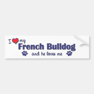 Adesivo Para Carro Eu amo meu buldogue francês (o cão masculino)