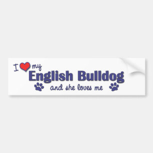 Adesivo Para Carro Eu amo meu buldogue inglês (o cão fêmea)