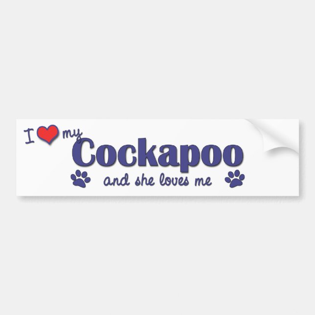 Adesivo Para Carro Eu amo meu Cockapoo (o cão fêmea) (Frente)