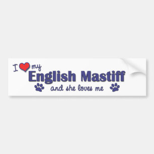 Adesivo Para Carro Eu amo meu Mastiff inglês (o cão fêmea)