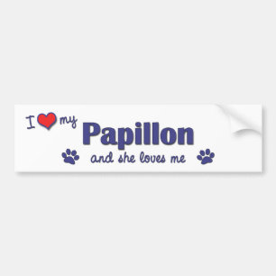 Adesivo Para Carro Eu amo meu Papillon (o cão fêmea)