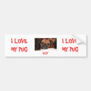 ADESIVO PARA CARRO EU AMO MEU PUG, IZZY, MIM AMO MEU PUG