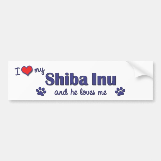 Adesivo Para Carro Eu amo meu Shiba Inu (o cão masculino) (Frente)
