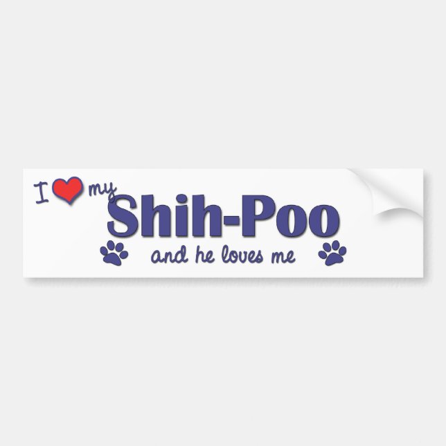 Adesivo Para Carro Eu amo meu Shih-Poo (o cão masculino) (Frente)
