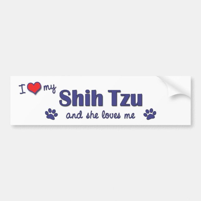 Adesivo Para Carro Eu amo meu Shih Tzu (o cão fêmea) (Frente)