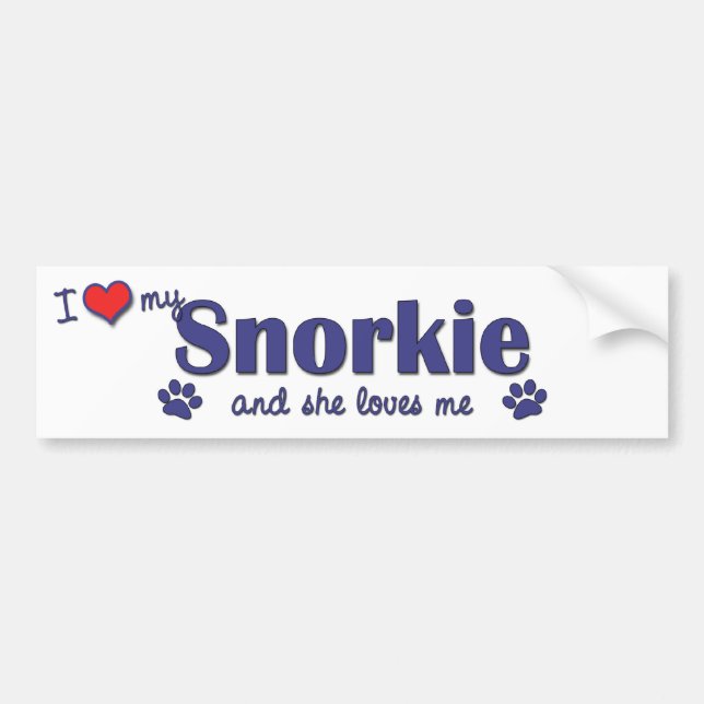 Adesivo Para Carro Eu amo meu Snorkie (o cão fêmea) (Frente)