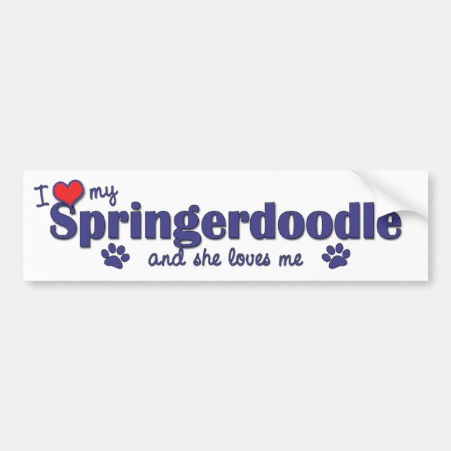 Adesivo Para Carro Eu amo meu Springerdoodle (o cão fêmea) (Frente)