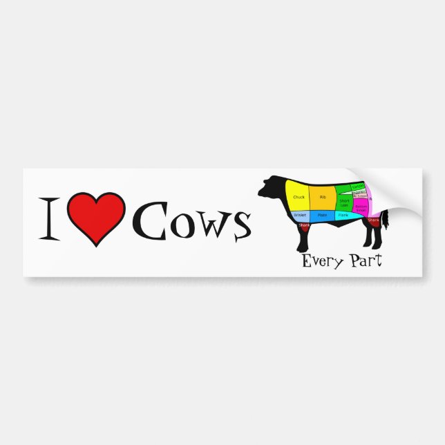Adesivo Para Carro Eu amo vacas…. Cada parte (Frente)