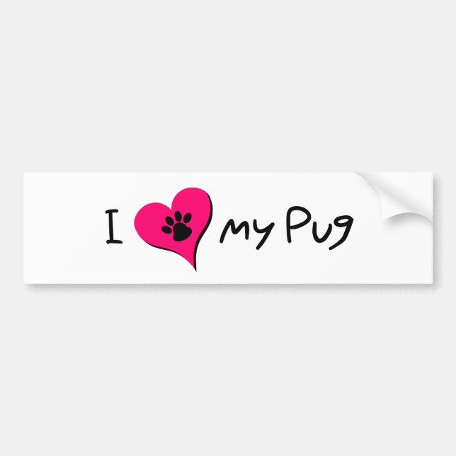 Adesivo Para Carro Eu [coração] amo meu Pug (Frente)