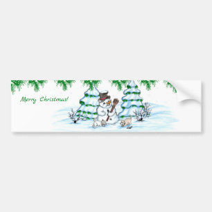 Adesivo Para Carro Feliz Natal! Neve com Cat e Puppy