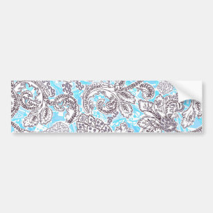 Adesivo Para Carro Floral clássico de cinza azul-branca