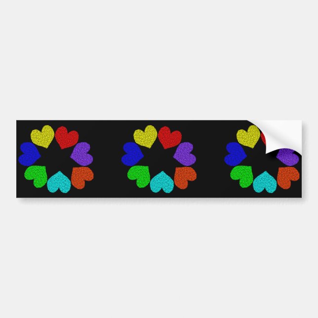 Adesivo Para Carro Floral Rainbow Love Hearts Bumper Sticker (Frente)