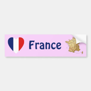 Adesivo Para Carro France Flag Heart + Map Bumper Sticker