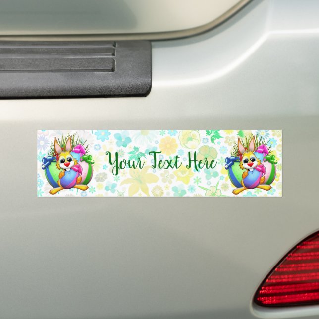 Adesivo Para Carro Funny Bunny biting an Easter Egg (No carro)