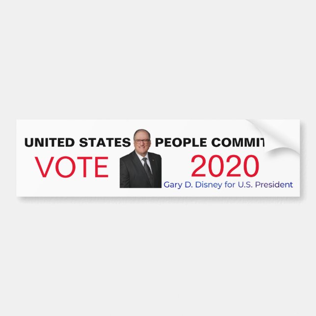 Adesivo Para Carro Gary D. Disney para o Presidente 2020 (Frente)