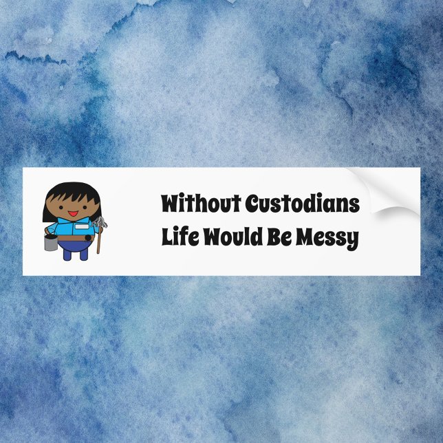 Adesivo Para Carro Guardiã negra feminina Kawaii (A bumper sticker featuring a black female custodian & says, "Without Custodians Life Would Be Messy")