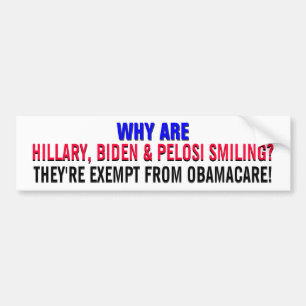 ADESIVO PARA CARRO HILLARY, BIDEN, & PELOSI - ISENTE DE OBAMA-CARE!!