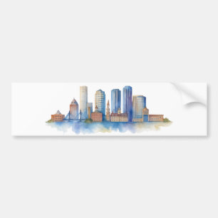 Adesivo Para Carro Horizonte de Boston em Aquarela   Moderno Boston M