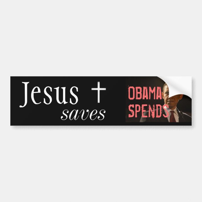 Adesivo Para Carro Jesus salvar, Obama gasta (Frente)