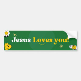 Adesivo Para Carro Jesus Te Ama Verde Amarelo Sorriso Bonito