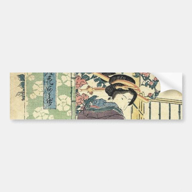 Adesivo Para Carro kimono geisha tradicional de jardim ukiyo-e japonê (Frente)