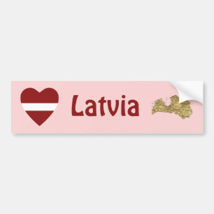 Adesivo Para Carro Latvia Flag Heart + Map Bumper Sticker