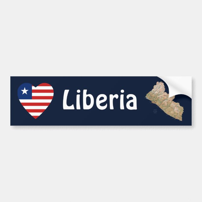 Adesivo Para Carro Libéria Flag Heart + Map Bumper Sticker (Frente)