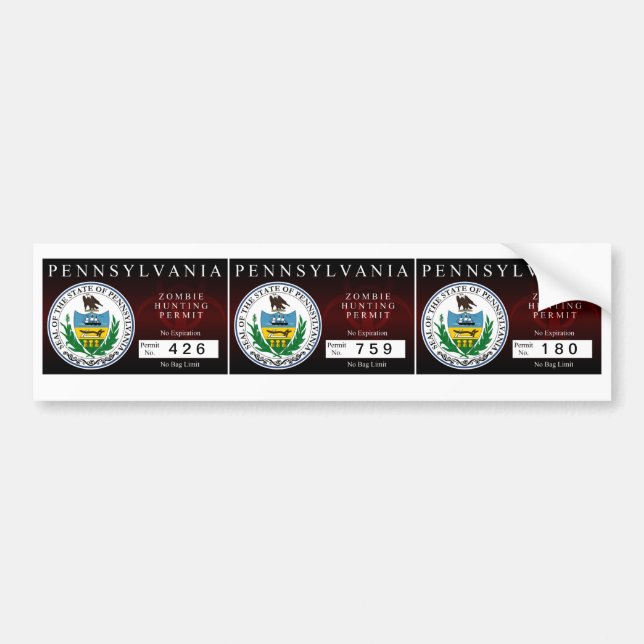 Adesivo Para Carro Licença da caça do zombi de Pensilvânia (Frente)
