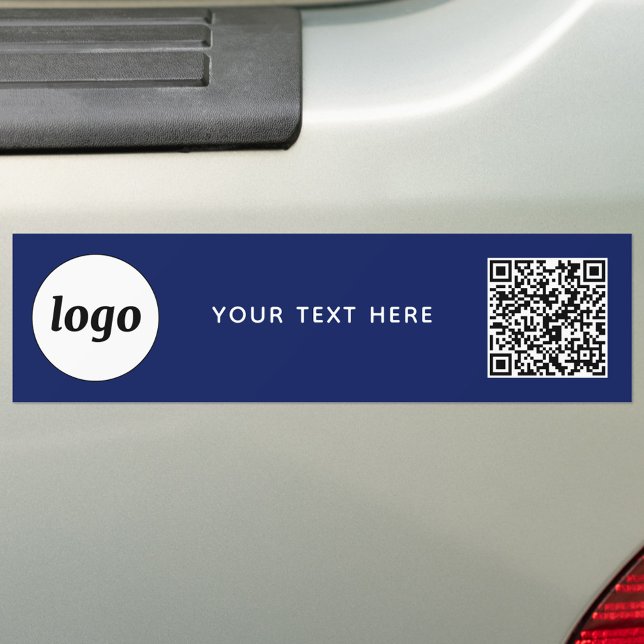 Adesivo Para Carro Logotipo Simples e Código QR de Empresa em Azul Ma (Simple logo, QR code and custom text promotional business branding bumper sticker in navy blue)