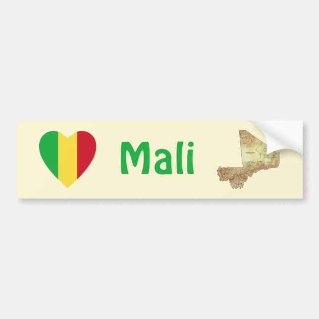 Adesivo Para Carro Mali Flag Heart + Map Bumper Sticker (Frente)