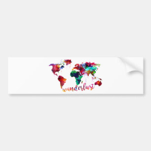 Adesivo Para Carro Mapa do mundo do Wanderlust da aguarela