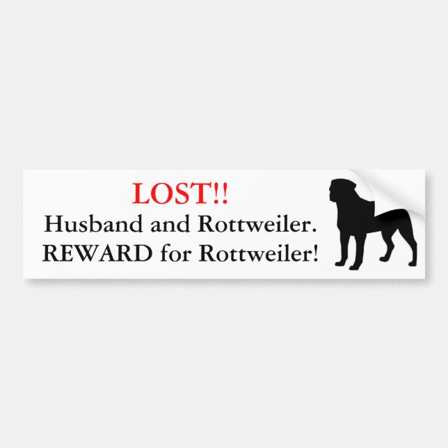 Adesivo Para Carro Marido perdido e Rottweiler. Recompensa! (Frente)