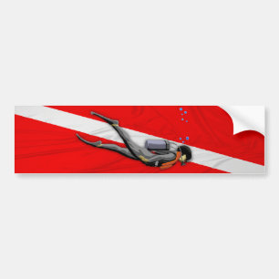 Adesivo Para Carro Mergulhador e bandeira enrugada do mergulho