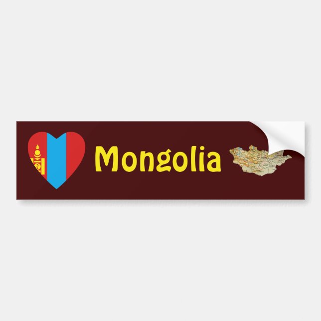 Adesivo Para Carro Mongólia Flag Heart + Map Bumper Sticker (Frente)