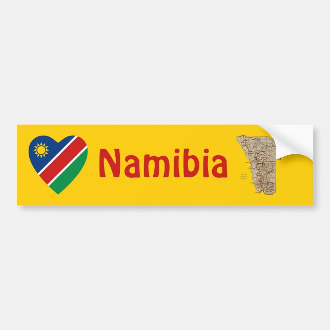 Adesivo Para Carro Namíbia Flag Heart + Map Bumper Sticker (Frente)