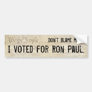 Adesivo Para Carro Não me responsabilize. Eu votei para Ron Paul.