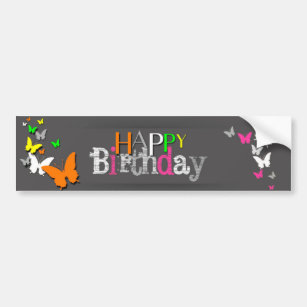 Adesivo Para Carro Neon Butterflies Happy Birday - Bumper Sticker