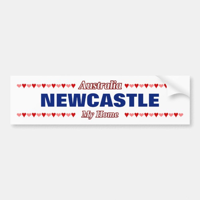 Adesivo Para Carro NEWCASTLE - Minha Casa - Austrália; Corações Verme (Frente)