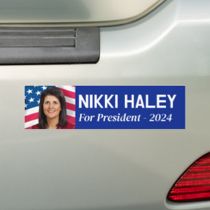 Adesivo Para Carro Nikki Haley - Foto da campanha com bandeira americ