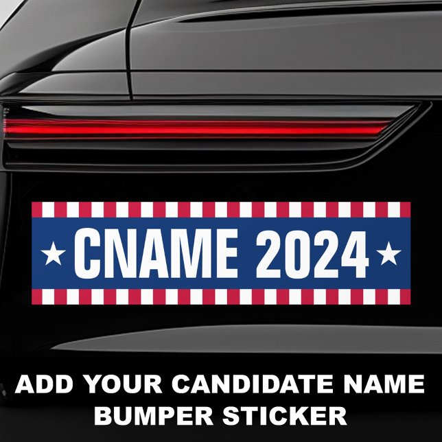 Adesivo Para Carro Nome do candidato ano eleição borda listrada (Candidate name year election striped border bumper sticker)