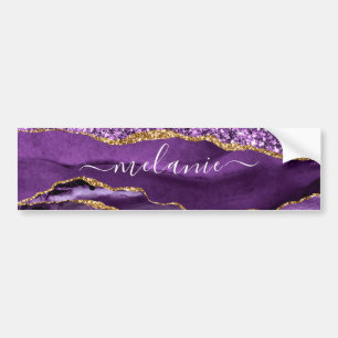 Adesivo Para Carro Nome Personalizado de Geodo Glitter Dourado Violet
