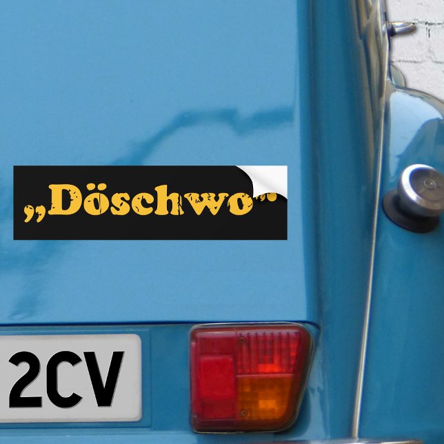 Adesivo Para Carro Oldtimer 2cv Döschwo Typografie (2CV Döschwo Bumper Sticker in Black with a Yellow Typography)