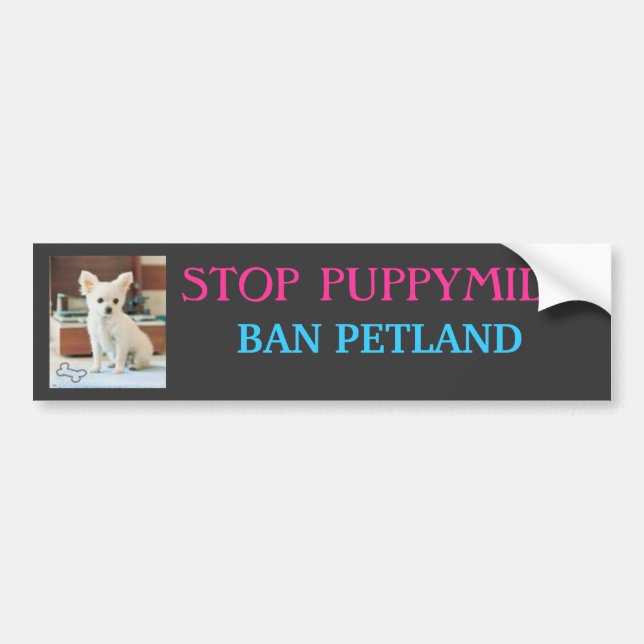 ADESIVO PARA CARRO PARE PUPPYMILLS, PROIBIÇÃO PETLAND (Frente)
