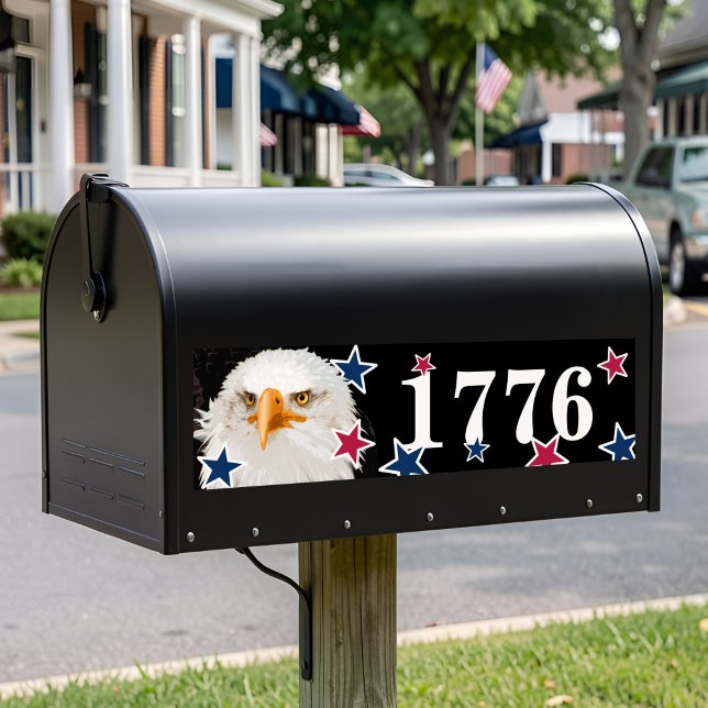 Adesivo Para Carro Patriotic Eagle Mailbox Numbers Festive Americana (Patriotic mailbox sticker featuring a bald eagle & red, white & blue stars. Show your USA pride!)