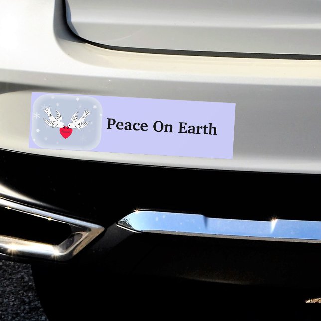 Adesivo Para Carro Paz na Terra provoca flocos de neve cardíaca (Two white doves peace heart snowflakes  on blue Peace on Earth bumper sticker for your car.)