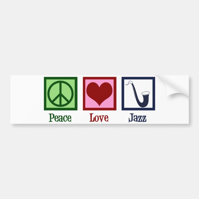 Adesivo Para Carro Peace Love Jazz Music Saxophone (Frente)